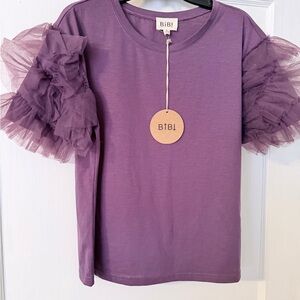 BIBI Purple Tulle Sleeve Top